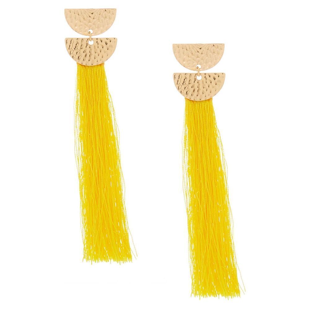 Yellow Tassel Earrings Gold Accents Boho Chic Bohemian